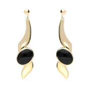 9ct Yellow Gold Whitby Jet Twist Drop Earrings E029