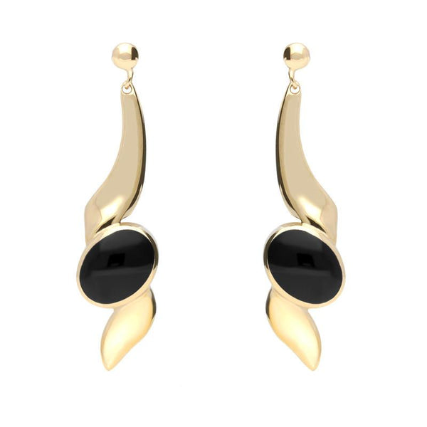 9ct Yellow Gold Whitby Jet Twist Drop Earrings E029