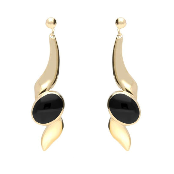 9ct Yellow Gold Whitby Jet Twist Drop Earrings E029