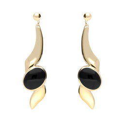 9ct Yellow Gold Whitby Jet Twist Drop Earrings E029