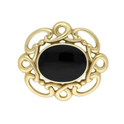 9ct Yellow Gold Whitby Jet Twisted Rope Edge Brooch M120