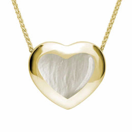 9ct Yellow Gold White Mother Of Pearl Framed Heart Necklace. P1554.