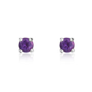 9ct White Gold Amethyst 3mm Round Claw Set Stud Earrings. 33-51-069.