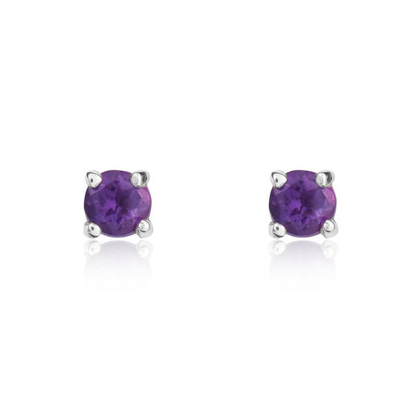 9ct White Gold Amethyst 3mm Round Claw Set Stud Earrings. 33-51-069.