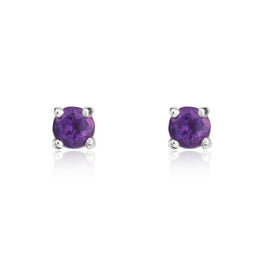 9ct White Gold Amethyst 3mm Round Claw Set Stud Earrings. 33-51-069.
