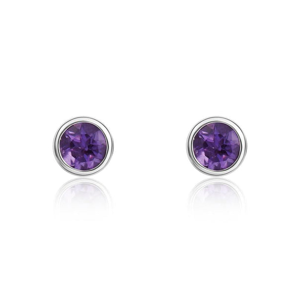 9ct White Gold Amethyst 3mm Round Rub Over Set Stud Earrings. 33-51-071.