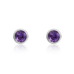 9ct White Gold Amethyst 3mm Round Rub Over Set Stud Earrings. 33-51-071.