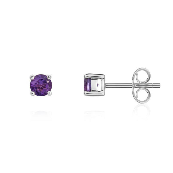 9ct White Gold Amethyst 4mm Round Claw Set Stud Earrings. 33-51-068_2