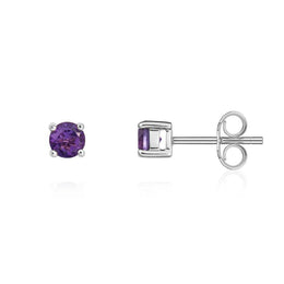9ct White Gold Amethyst 4mm Round Claw Set Stud Earrings. 33-51-068_2