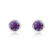 9ct White Gold Amethyst 4mm Round Rub Over Set Stud Earrings. 33-51-070.9ct White Gold Amethyst 4mm Round Rub Over Set Stud Earrings. 33-51-070.