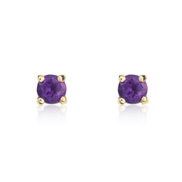 9ct Yellow Gold Amethyst 3mm Round Claw Set Stud Earrings. 33-51-072.