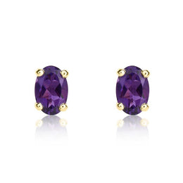 9ct Yellow Gold Amethyst 6x4mm Oval Claw Set Stud Earrings. 33-51-009.