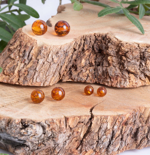 Sterling Silver Amber 6 mm Ball Stud Earrings, E1344