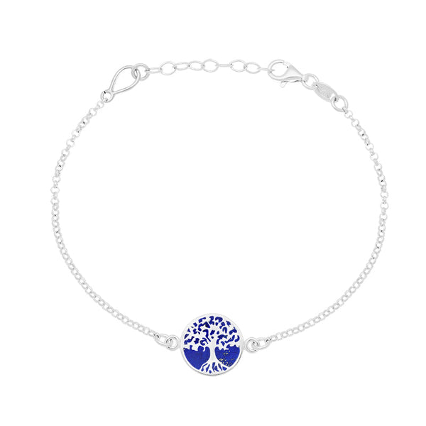 Sterling Silver Lapis Lazuli Round Tree of Life Chain Bracelet