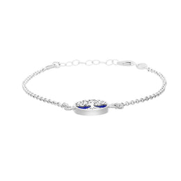 Sterling Silver Lapis Lazuli Round Tree of Life Chain Bracelet