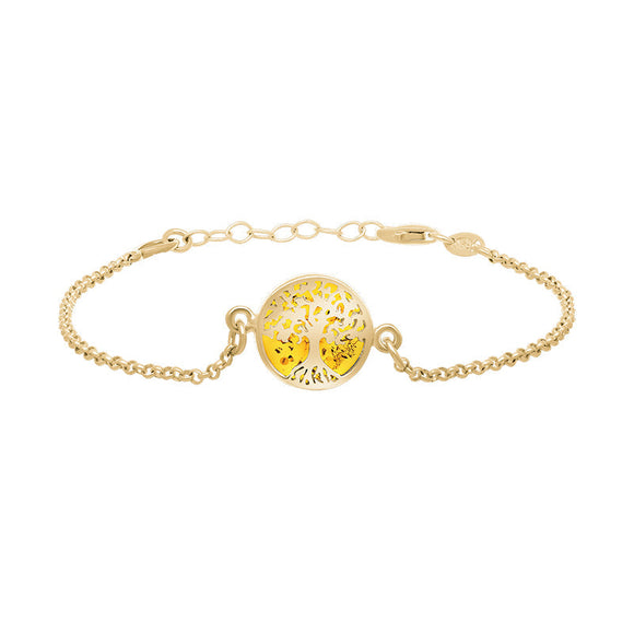 9ct Yellow Gold Amber Round Tree of Life Chain Bracelet