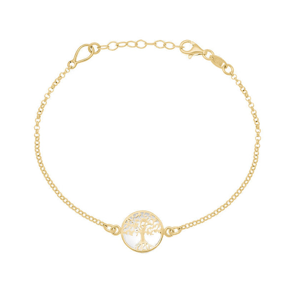 9ct Yellow Gold Bauxite Round Tree of Life Chain Bracelet