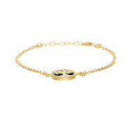 9ct Yellow Gold Whitby Jet Round Tree of Life Chain Bracelet