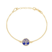 9ct Yellow Gold Lapis Lazuli Round Tree of Life Chain Bracelet