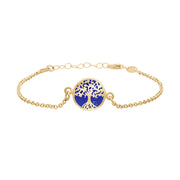 9ct Yellow Gold Lapis Lazuli Round Tree of Life Chain Bracelet