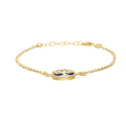 9ct Yellow Gold Lapis Lazuli Round Tree of Life Chain Bracelet