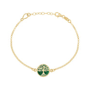 9ct Yellow Gold Malachite Round Tree of Life Chain Bracelet