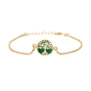 9ct Yellow Gold Malachite Round Tree of Life Chain Bracelet