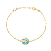 9ct Yellow Gold Turquoise Round Tree of Life Chain Bracelet