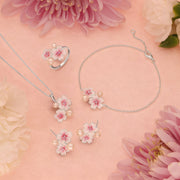 Sterling Silver Pearl & Pink Sapphire Double Cherry Blossom Flower Bracelet