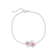 Sterling Silver Pearl & Pink Sapphire Double Cherry Blossom Flower Bracelet