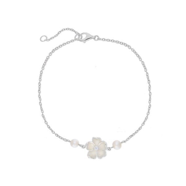 Sterling Silver Pearl and Diamond Flower Bracelet