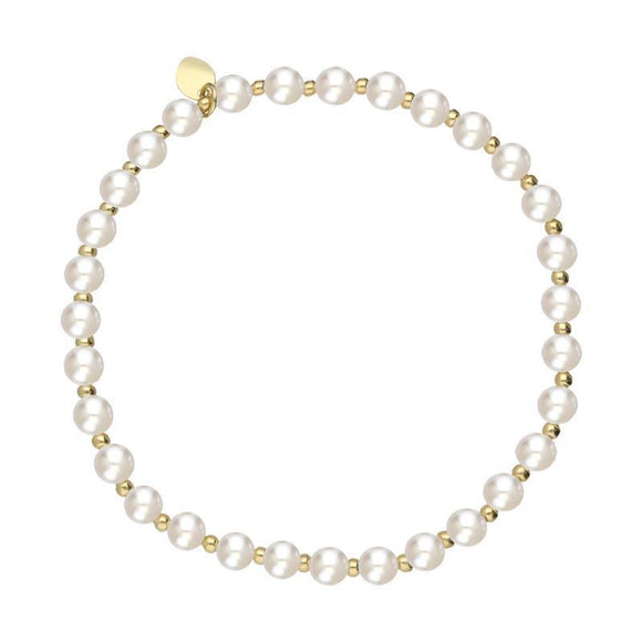 00177912 18ct Yellow Gold White Pearl 4mm Round Bead Bracelet, B1165.