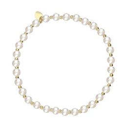 00177912 18ct Yellow Gold White Pearl 4mm Round Bead Bracelet, B1165.