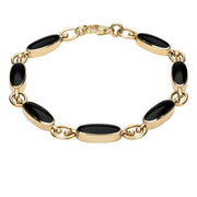 00083239 18ct Yellow Gold Whitby Jet Long Oval Bracelet, B187.