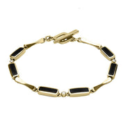 00083435 18ct Yellow Gold Whitby Jet 0.09ct Diamond Six Stone Oblong Bracelet, B532.