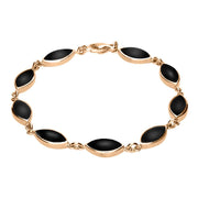 00115176 9ct Rose Gold Whitby Jet Marquise Bracelet, B184. 