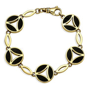 00084131 9ct Yellow Gold Whitby Jet Round Three Stone Link Bracelet, B706.