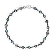 00117740 Sterling Silver Black Pearl Bead Chain Link Bracelet, B945B.