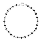 Sterling Silver Whitby Jet Bead Chain Bracelet. B945.