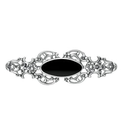 Sterling Silver Whitby Jet Heritage Oval Fancy Brooch, M076.