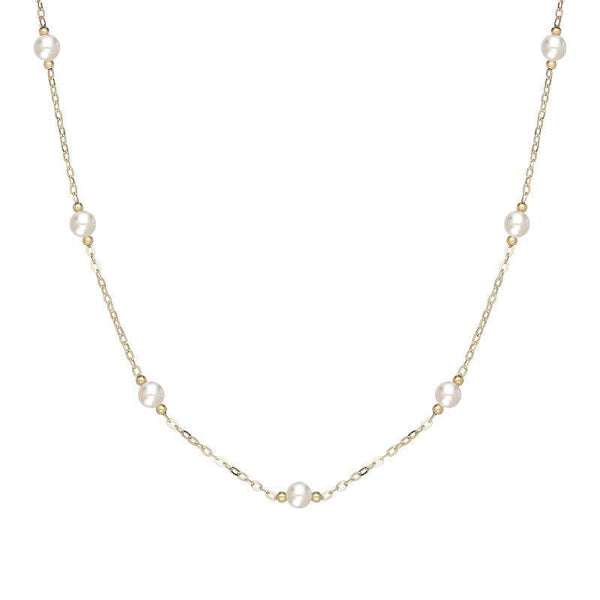 00177908 18ct Yellow Gold 5mm White Pearl Necklace, N1058.