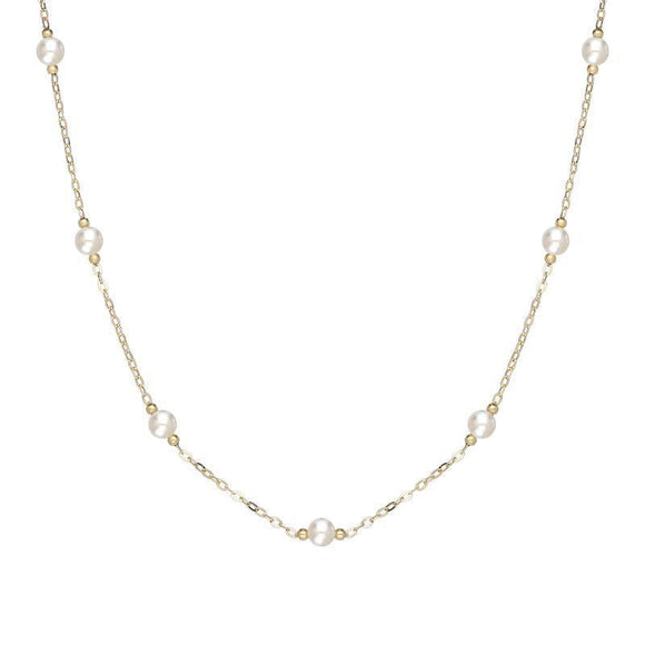 00177908 18ct Yellow Gold 5mm White Pearl Necklace, N1058.