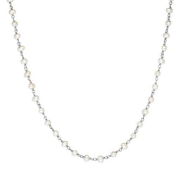 00117734 Sterling Silver White Pearl Bead Chain Link Necklace, N952_24W.