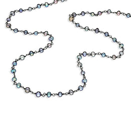 00117739  Sterling Silver Black Pearl Bead Chain Link Necklace, N952_30B.