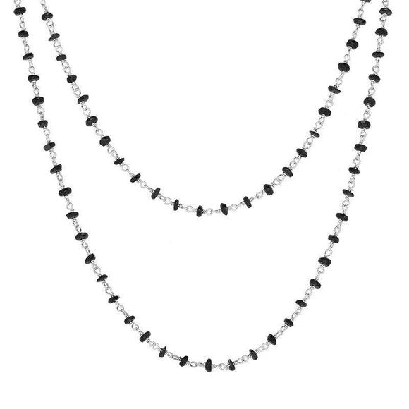 00117721 Sterling Silver Whitby Jet 4mm Bead Chain Link Necklace, N952_30.