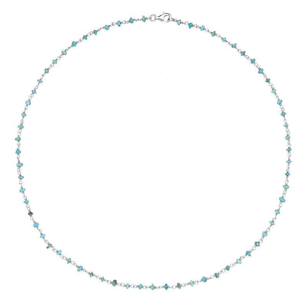 00117728 Sterling Silver Turquoise 3mm Bead Chain Link Necklace, N950_18.