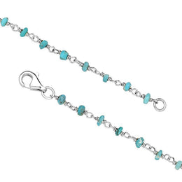 00117730 Sterling Silver Turquoise 3mm Bead Chain Link Necklace, N950_24.