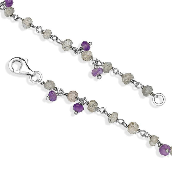00117750  Sterling Silver Labradorite Amethyst 4mm Bead Chain Link Necklace, N952_24.