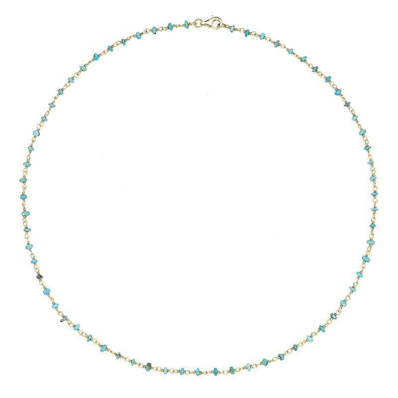 00117872  Yellow Gold Plate Turquoise 3mm Bead Chain Link Necklace, N950_18.
