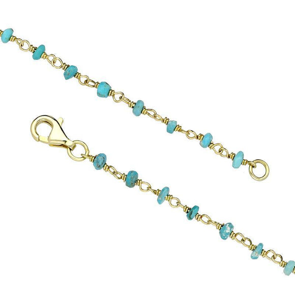 00117873 W Hamond Yellow Gold Plate Turquoise 3mm Bead Chain Link Necklace, N950_24.